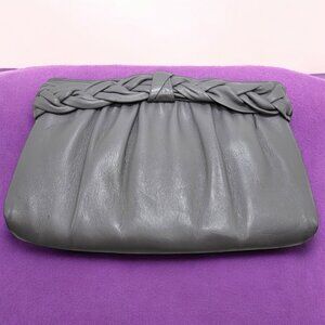 Vintage Gray Faux Leather Clutch Purse With Braided Top & Retractable Strap 10"